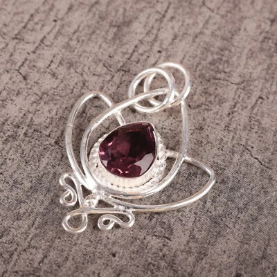 Colgante de plata de ley 925 con piedras preciosas de rodolita natural joyería india para mujer Foto 1 de 4