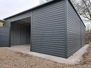 Blechgarage Einzelgarage Fertiggarage, 7x8 m, Pultdach mit Rolltor - Bild 1 von 9