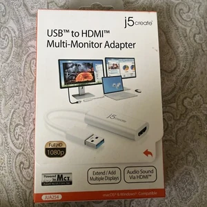 J5create JUA254 USB to HDMI 1080p HD Multi-Monitor Adapter For Windows & Mac - Picture 1 of 4