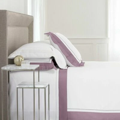 Conjunto de Edredom Yves Delorme Branco King 3 Peças Roxo Borda Larga Bruyere Lutece NOVO - Imagem 1 de 4