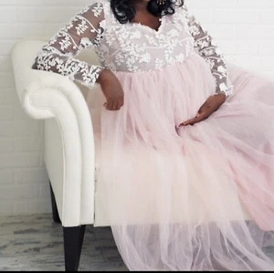 Tulle & Lace Maternity Photoshoot Dress, Pink/White, Size 2XL - Picture 1 of 6