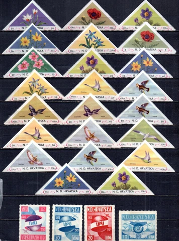 WWII CROATIA COLLECTION OF 27 DIFFERENT.  FLOWERS, BIRDS, UPU.  PERF & IMPERF Cover