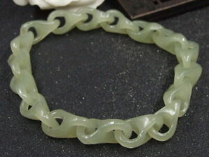 Antique Chinese Nephrite Celadon Hetian OLD Jade Concentric lock Bracelet