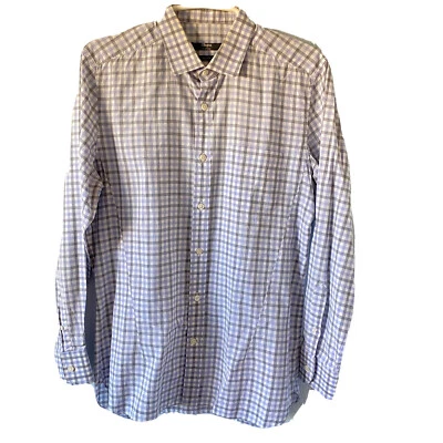 Camisa xadrez masculina Z Zegna tamanho médio 41 gola 16 prata linha gota 8 ajuste - Imagem 1 de 4