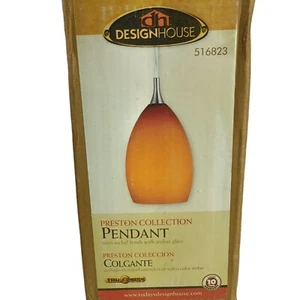 Design Home Pendant Light Satin Nickel w/ Amber Glass 516823 Preston Collection - Picture 1 of 5