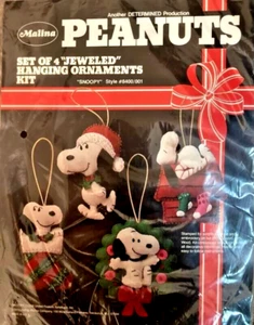 Malina Peanuts SNOOPY Christmas Ornaments Kit Sterilized RARE 4 in Set - Picture 1 of 2