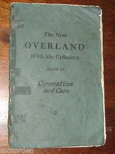 1925 "New OVERLAND 6 Cylinders Model 93" hand book 32 pages FREE POST AUSTRALIA - Picture 1 of 6