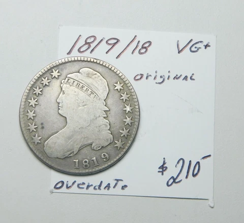 SCARCE OVER DATE 1819 / 18 HALF DOLLAR ORIGINAL VG+ 203 YEARS OLD - TOUGH FIND!! Cover