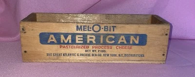 Caja de queso americano Mel-O-Bit de madera de colección 2 libras Great Atlantic Pacific Tea Co Foto 1 de 4