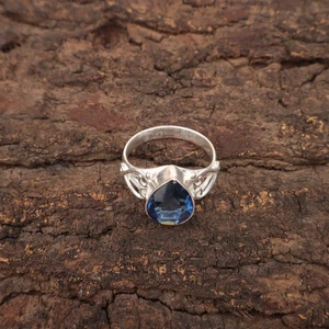 925 Silver London Blue Topaz Gemstone Band Statement Bezel Ring Size All Size - Picture 1 of 7
