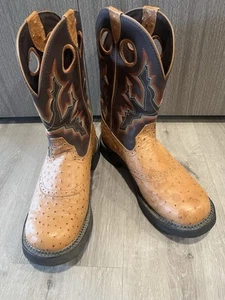 Justin Boots Men’s Conac Full Quill Ostrich Leather Round Toes Cowboy Boots - Picture 1 of 8