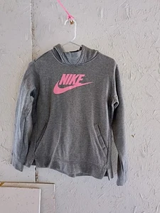 Nike Girl Sweater Hoodie Large Gray Classic Pullover Designer Soft Active Logo - Picture 1 of 1