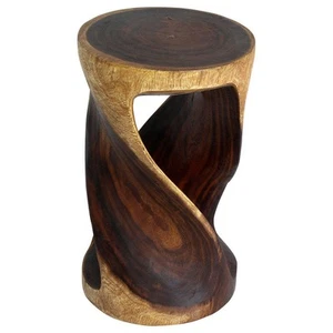 Haussmann® Round Wood Twist Accent Table 14 in DIA x 23 in High Walnut Oil - Picture 1 of 7