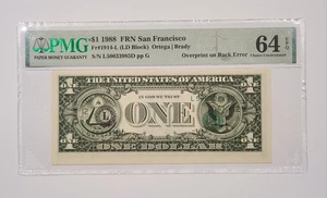 $1 1988 Overprint on Back Error ~ PMG 64 Choice UNC EPQ ~ FRN San Francisco - Picture 1 of 2