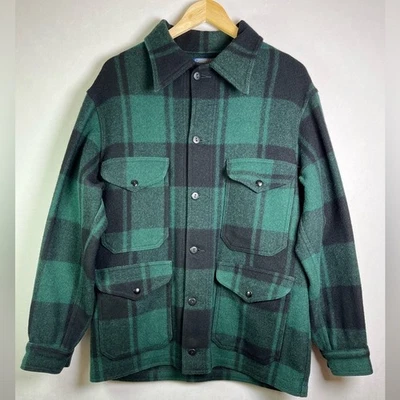 Pendleton Men’s Sz L 100% Virgin Wool Green Black Plaid Mackinaw Cruiser Jacket - Image 1 of 4
