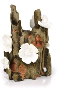 BiOrb White Flowers On Tree Stump Fish Tank Decor Ornament by Samuel Baker (New) - Picture 1 of 5