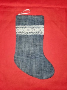 Calza natalizia 9,5" blu jeans denim pizzo western cowgirl fattoria riciclata - Foto 1 di 3