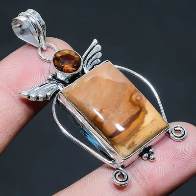 Immagine Diaspro, Citrino Gemma 925 Argento Sterling Ciondolo Gioielli 5.5cm - Immagine 1 di 4