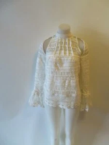 WOMENS MINISTRY OF STYLE WHITE COLD SHOULDER CROCHET TOP W/BELL SLEEVES SZ 2* - Picture 1 of 8