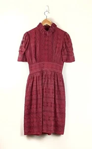 Vestido de colección años 60/70 rojo borgoña Joy Stevens encaje romántico poeta pradera - Imagen 1 de 5