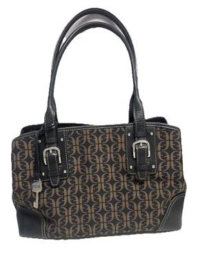 Y2k Barrel Bag Fossil Signature Canvas and Leather  Monogram Print Bag # ZB 4053 - Image 1 of 4