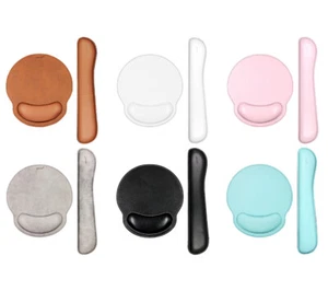 Leather Keyboard Wrist Pad & Round base Mouse Pad w Wrist Support Combo Set - Picture 1 of 13