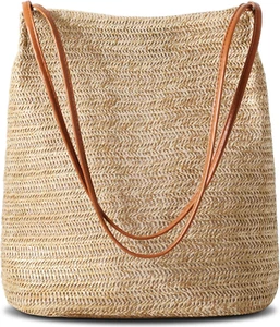 Straw Beach Bags for Women, Tote Handbag Shoulder Bag for Women, Beach Straw, - Picture 1 of 12