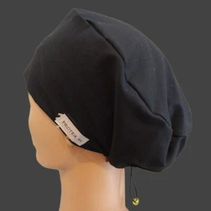 Black cotton nurses long hair medical scrub hat, chefs cap. Adjust w. elastic - Picture 1 of 11