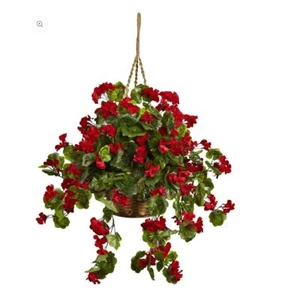 New Nearly Artificial Geranium Hanging Basket UV Resistant (Indoor/Outdoor) - Picture 1 of 4