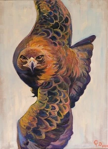 Hawk, Original Oil painting, Animal,Contemporary, Size 18"x24",2024,US - Picture 1 of 6