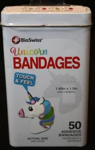 BioSwiss Unicornio 100 Vendajes Adhesivos en 2 Cajas de Lata Primeros Auxilios Niño Adulto - Imagen 1 de 8