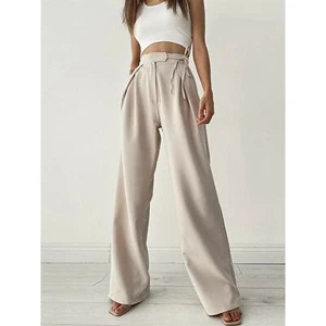 Pantalones de vestir para mujer Commense de pierna ancha informales cintura atada albaricoque talla mediana nuevos con etiquetas - Imagen 1 de 10