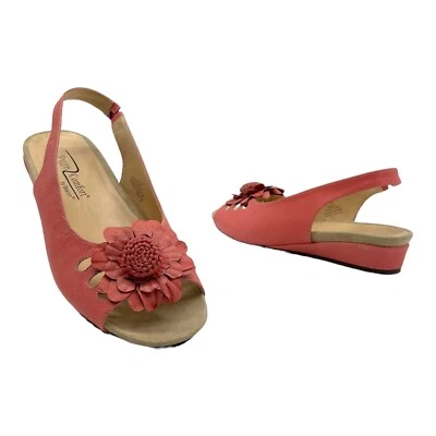 BEACON Womens 7 Leather SUGAR 2 Comfort Sandals Peep Toe Slingback Floral BLUSH - Image 1 of 4