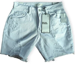 Almost Famous Womens Size 11 Mid Rise Bermuda White Distressed Summer Shorts NWT - Picture 1 of 4