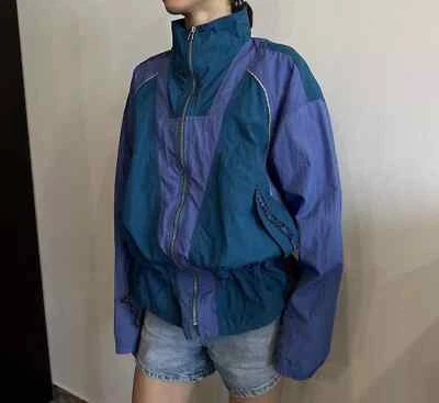 Chaqueta deportiva de nailon con cremallera Nike vintage de los años 90 Rave Party Bloke para mujer talla L/14 Foto 1 de 4