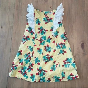 Hanna Andersson Dress Girls Size 4 Yellow Strawberry Lined Lace Fruit Summer - Picture 1 of 10