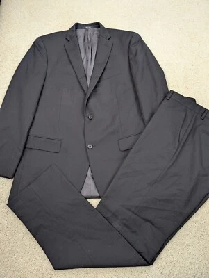 Suit Mens 44L 34x33 Black Wool Apt 9 Modern Fit 2 Piece Jacket Pants 2 Button - Image 1 of 4