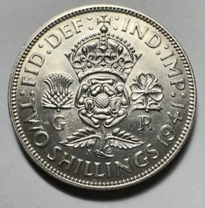 1941 UK GB GREAT BRITAIN 2 SHILLINGS/1 FLORIN SILVER GEORGE VI Unc Mint. Bx11.32 - Picture 1 of 2