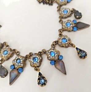 Michal Negrin Necklace Early Vintage Blue Flowers Lace Beads Crystals Gift WOB - Picture 1 of 16