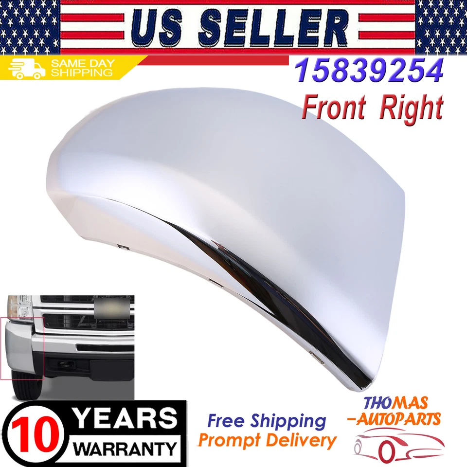 Extremo del parachoques delantero derecho para Chevrolet Silverado 2500 HD 3500 HD 2007-2010 cromado Foto 1 de 4