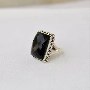 Handmade 925 Sterling Silver Radiant Shape Shiney Black Onyx Ring KGJ-R-1051 - Picture 1 of 4