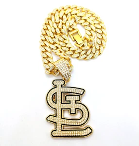 COLLAR GEMA SAN LOUIS CARDINAL Oro Bling Béisbol Hip Hop Colgante y Cadena 20" - Imagen 1 de 4