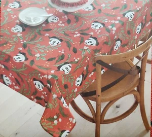 Fabric Woven Tablecloth, 60"x84"Oblong, DISNEY CHRISTMAS MICKEY MOUSE ON RED,SNS - Picture 1 of 15
