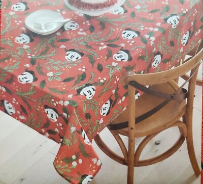 Fabric Woven Tablecloth, 60"x84"Oblong, DISNEY CHRISTMAS MICKEY MOUSE ON RED,SNS - Image 1 of 4