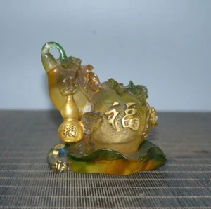 Collect old Coloured glaze gilt hand made 福 gourd shape snuff bottle decoration - Picture 1 of 9