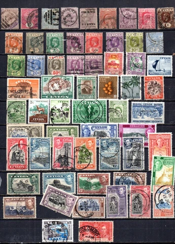 BRITISH CEYLON COLLECTION OF 60 DIFFERENT STAMPS.  VINTAGE TO MODERN ERA Cover