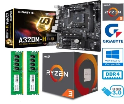 AMD RYZEN 3 1200 BUNDLE - 4 CORE - GIGABYTE A320M-H MOTHERBOARD - 16GB - Image 1 of 4
