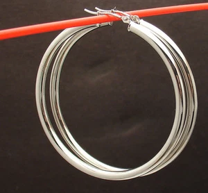 2" 3mm Large Plain Round Hoop Earrings Real 14K White Gold FREE SHIPPING - Picture 1 of 4
