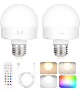 Rechargeable Battery Operated Light Bulb with Remote Control 2 Packs, 350LM Dim - Picture 1 of 7