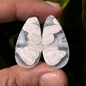 19,90 ct seltener kugelförmiger Moosachat Cabochon Paar - natürlicher indonesischer Edelstein - Bild 1 von 4